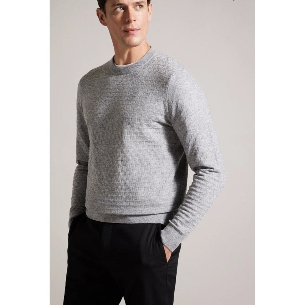 TED BAKER London Lounge 'T' Stitch Crewneck Sweater Grey Size 5/XL Comfort Soft